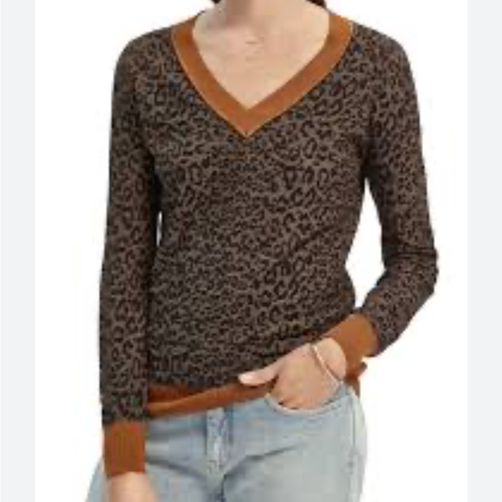 Scotch & Soda Leopard pattern V-neck sweater women's XS maximalist boho western